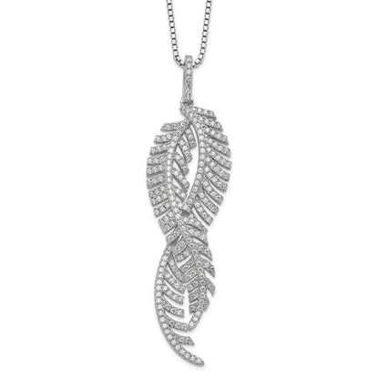 Sterling Silver Brilliant Embers Rhodium-Plated 219 Stone 18 Inch Micro Pav Cz Feathers Necklace With 2 Extender
