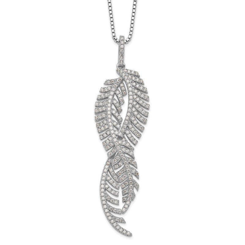 Sterling Silver Brilliant Embers Rhodium-Plated 219 Stone 18 Inch Micro Pav Cz Feathers Necklace With 2 Extender