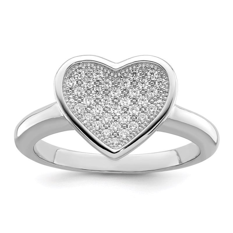 Sterling Silver Brilliant Embers Rhodium-Plated 34 Stone Micro Pav Cz Heart Ring