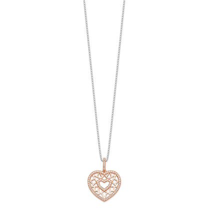 Sterling Silver Brilliant Embers Rose-Tone Flash Rose Gold-Plated 77 Stone 18 Inch Micro Pav Cz Heart Necklace With 2 Extender