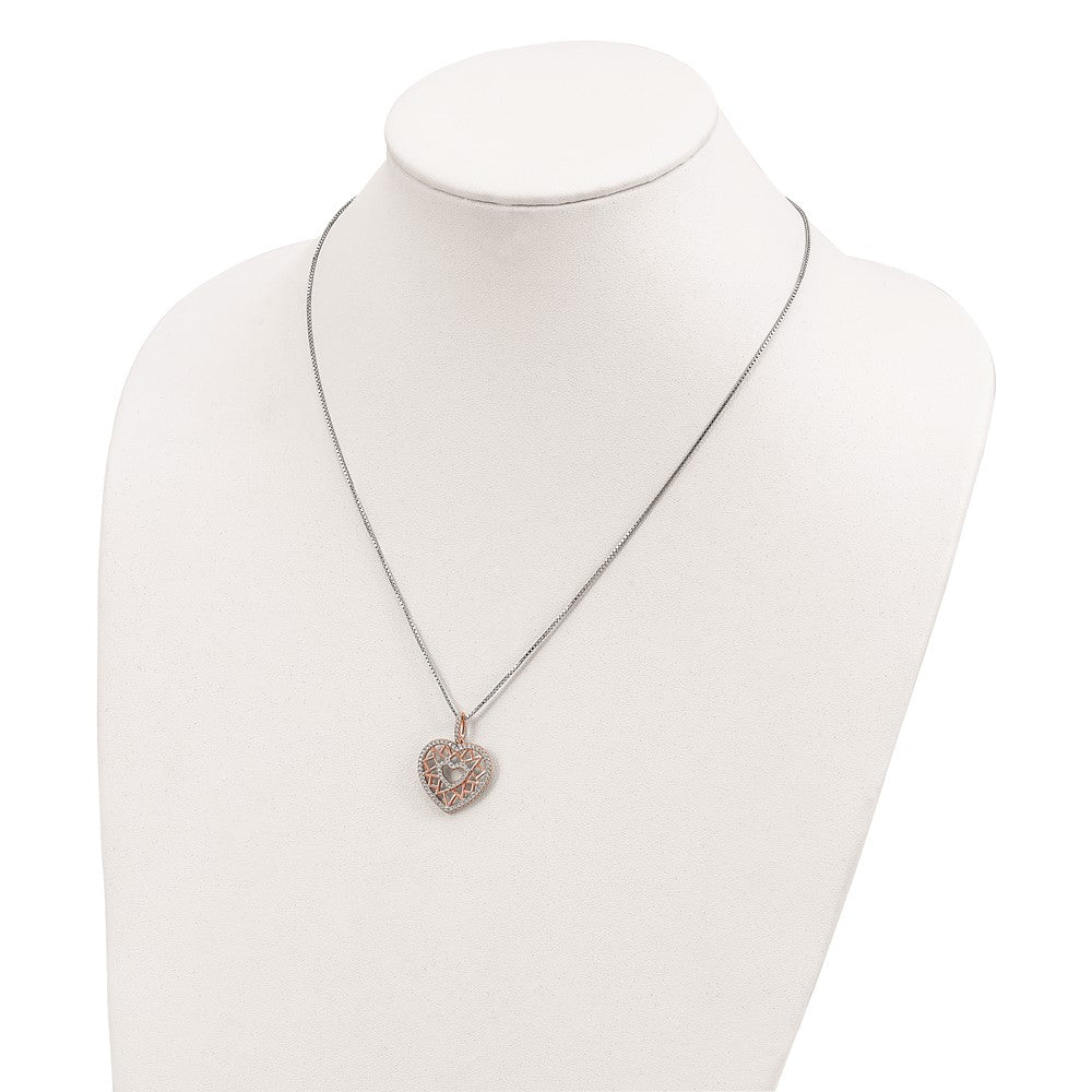 Sterling Silver Brilliant Embers Rose-Tone Flash Rose Gold-Plated 77 Stone 18 Inch Micro Pav Cz Heart Necklace With 2 Extender