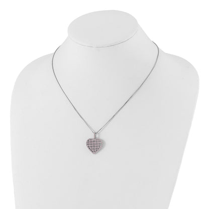 Sterling Silver Brilliant Embers Pink Cz Heart W/ 2In Ext Necklace