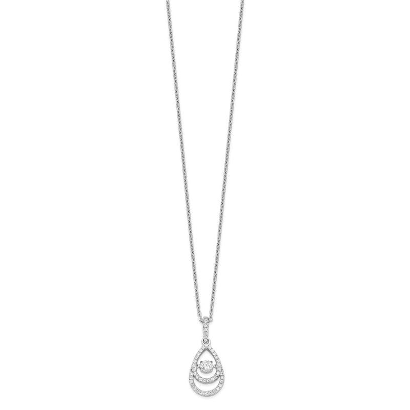 Sterling Silver Brilliant Embers Rhodium-Plated 46 Stone 18 Inch Moving Center Vibrant Cz With Micro Pav Necklace 2 Extender