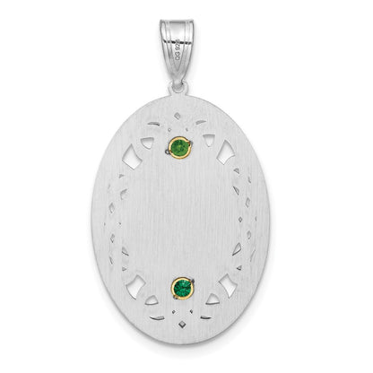 Sterling Silver Rhodium-Plated/14K Bezel Crystal Family Pendant