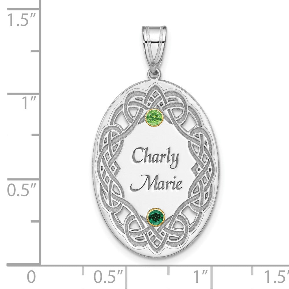Sterling Silver Rhodium-Plated/14K Bezel Crystal Family Pendant