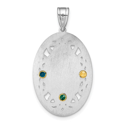 Sterling Silver Rhodium-Plated/14K Bezel Crystal Family Pendant