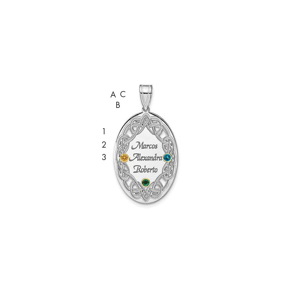 Sterling Silver Rhodium-Plated/14K Bezel Crystal Family Pendant