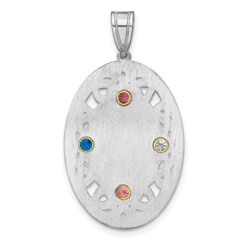 Sterling Silver Rhodium-Plated/14K Bezel Crystal Family Pendant