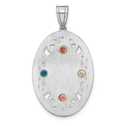Sterling Silver Rhodium-Plated/14K Bezel Crystal Family Pendant