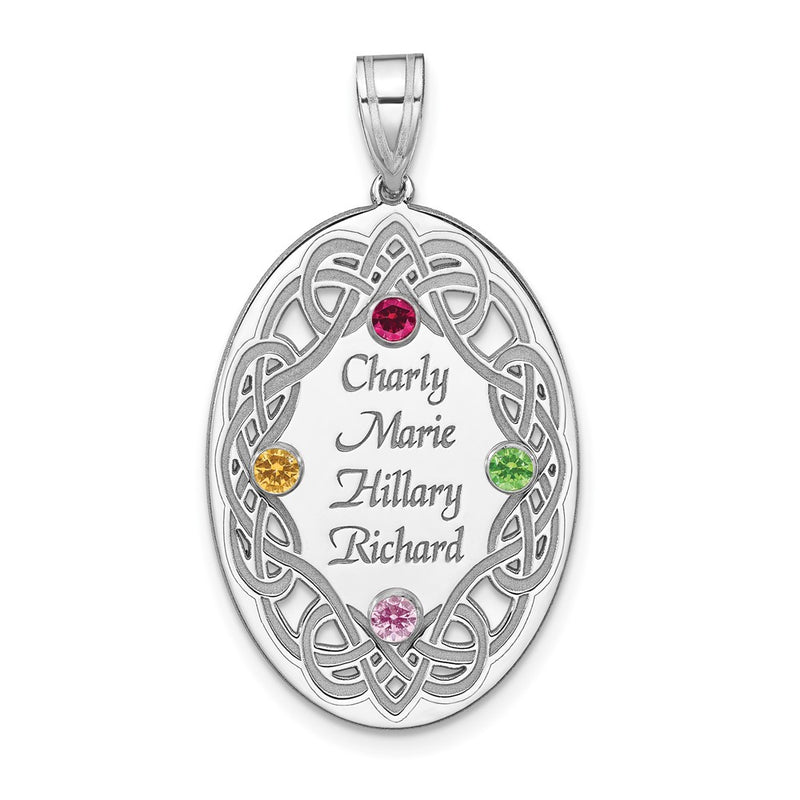 Sterling Silver Rhodium-Plated Crystal Family Pendant