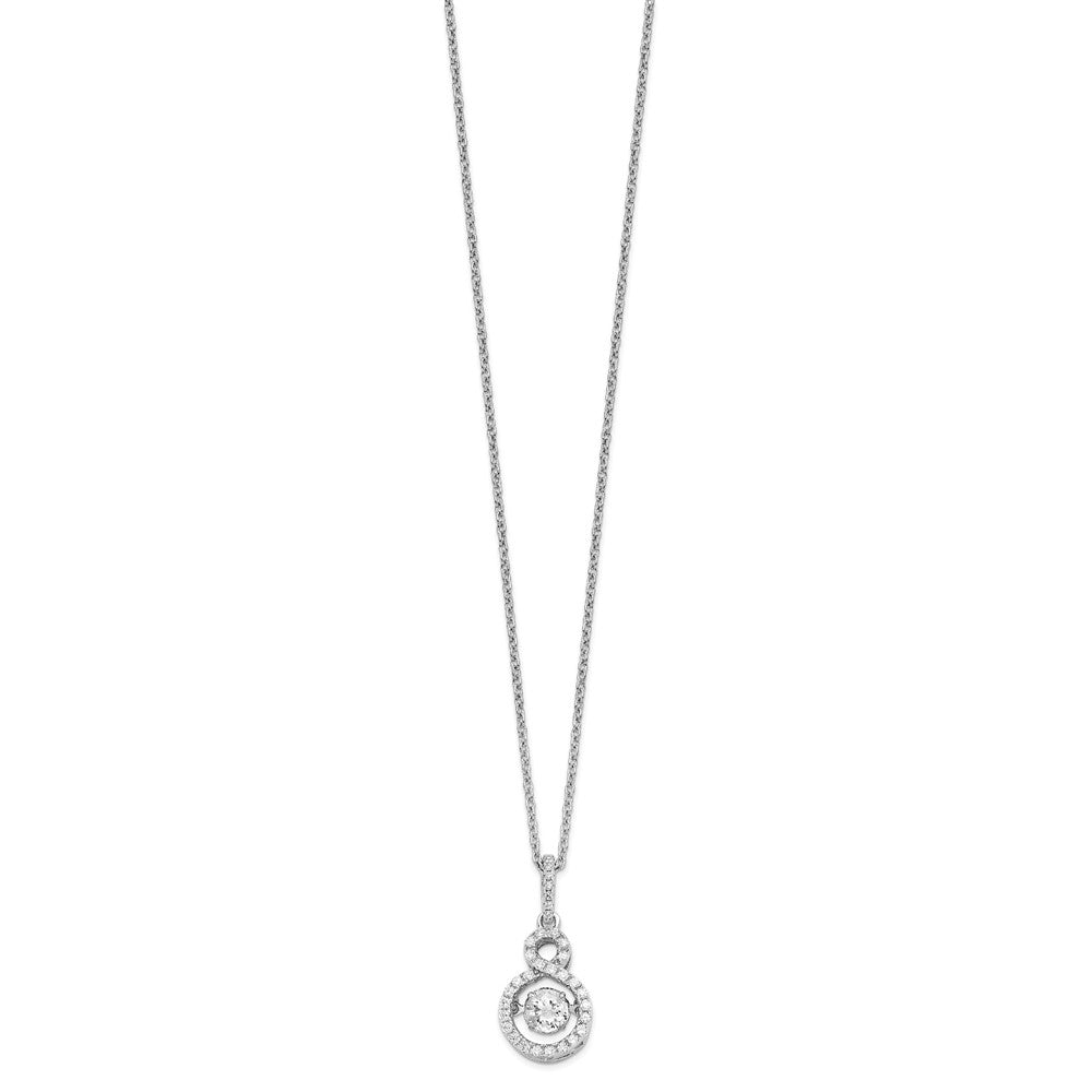 Sterling Silver Brilliant Embers Rhodium-Plated 34 Stone With Moving Center Vibrant Cz And Micro Pav Infinity Necklace 2 Inch Extender