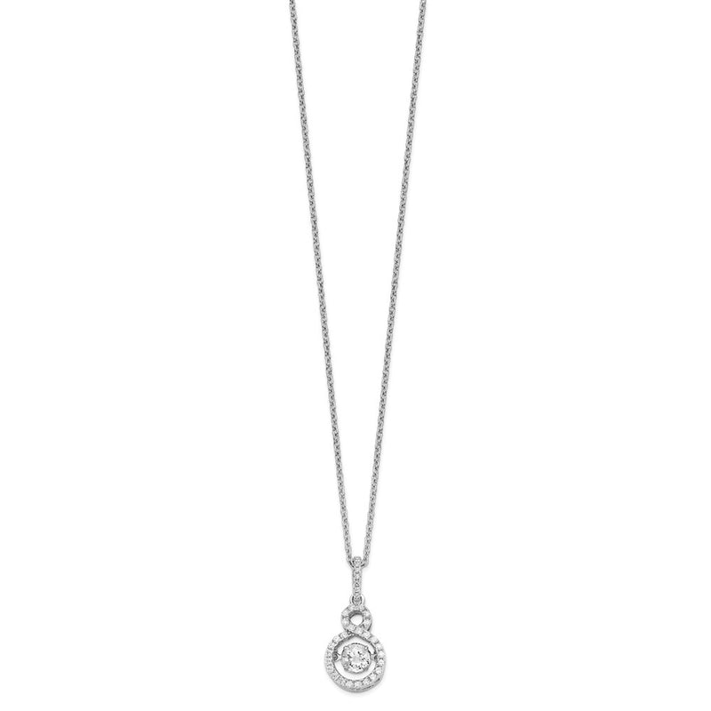 Sterling Silver Brilliant Embers Rhodium-Plated 34 Stone With Moving Center Vibrant Cz And Micro Pav Infinity Necklace 2 Inch Extender