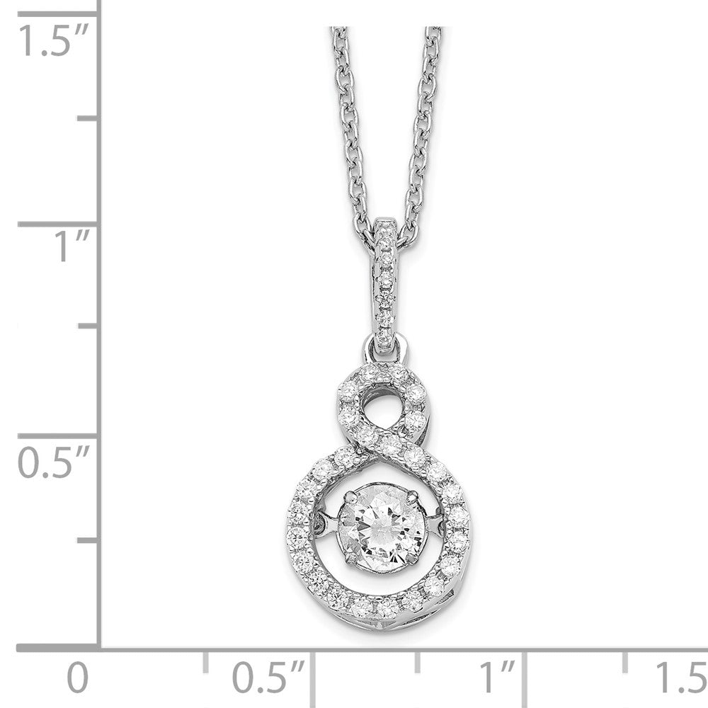Sterling Silver Brilliant Embers Rhodium-Plated 34 Stone With Moving Center Vibrant Cz And Micro Pav Infinity Necklace 2 Inch Extender