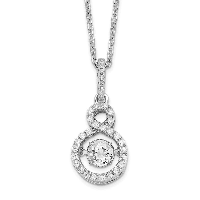 Sterling Silver Brilliant Embers Rhodium-Plated 34 Stone With Moving Center Vibrant Cz And Micro Pav Infinity Necklace 2 Inch Extender