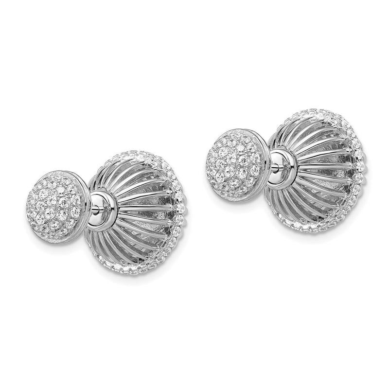 Sterling Silver Brilliant Embers Rhodium-Plated 130 Stone Front Back Micro Pav Cz Earrings