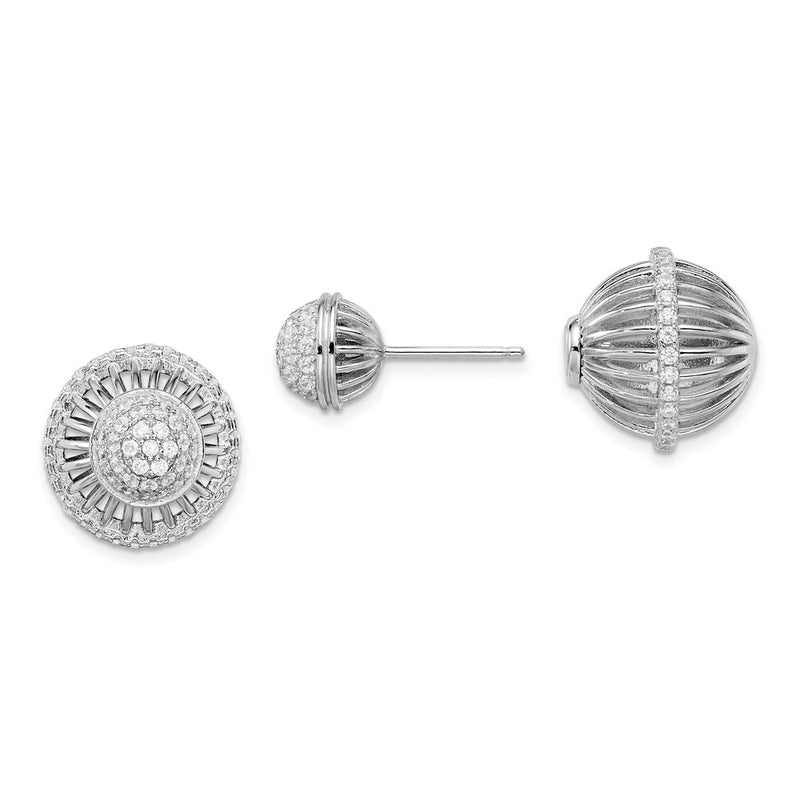 Sterling Silver Brilliant Embers Rhodium-Plated 130 Stone Front Back Micro Pav Cz Earrings