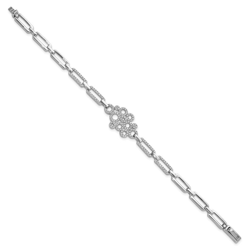 Sterling Silver Brilliant Embers Rhodium-Plated 164 Stone 7 Inch With Box Catch Clasp Micro Pav Cz Bracelet