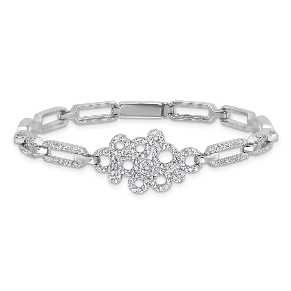 Sterling Silver Brilliant Embers Rhodium-Plated 164 Stone 7 Inch With Box Catch Clasp Micro Pav Cz Bracelet