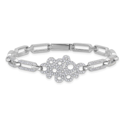 Sterling Silver Brilliant Embers Rhodium-Plated 164 Stone 7 Inch With Box Catch Clasp Micro Pav Cz Bracelet
