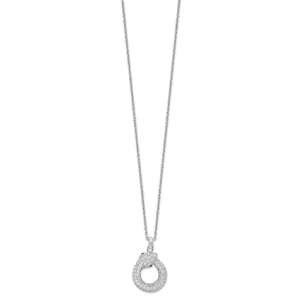 Sterling Silver Brilliant Embers Rhodium-Plated 85 Stone 18 Inch Micro Pav White And Green Cz Snake Necklace With 2 Extender