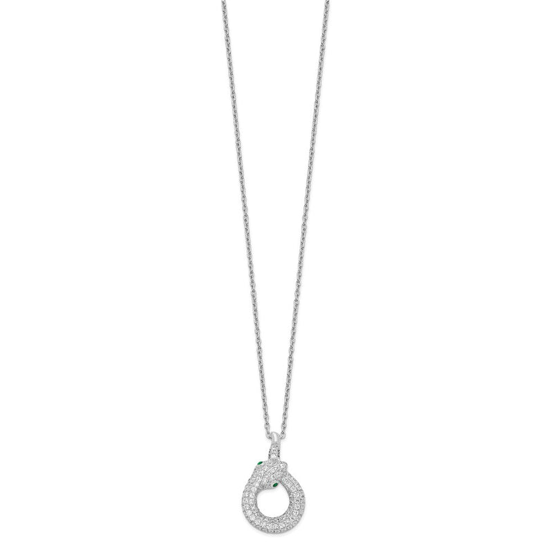 Sterling Silver Brilliant Embers Rhodium-Plated 85 Stone 18 Inch Micro Pav White And Green Cz Snake Necklace With 2 Extender