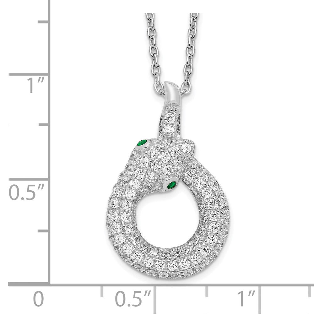 Sterling Silver Brilliant Embers Rhodium-Plated 85 Stone 18 Inch Micro Pav White And Green Cz Snake Necklace With 2 Extender