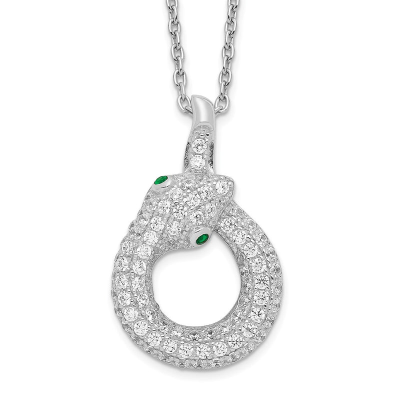 Sterling Silver Brilliant Embers Rhodium-Plated 85 Stone 18 Inch Micro Pav White And Green Cz Snake Necklace With 2 Extender
