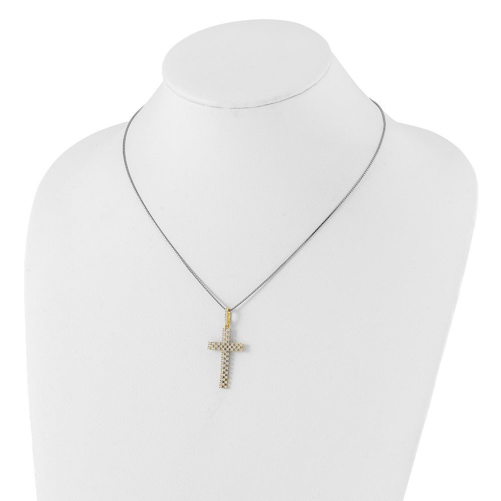 Sterling Silver Brilliant Embers Gold-Tone & Cz Cross W/ 2In Ext Necklace