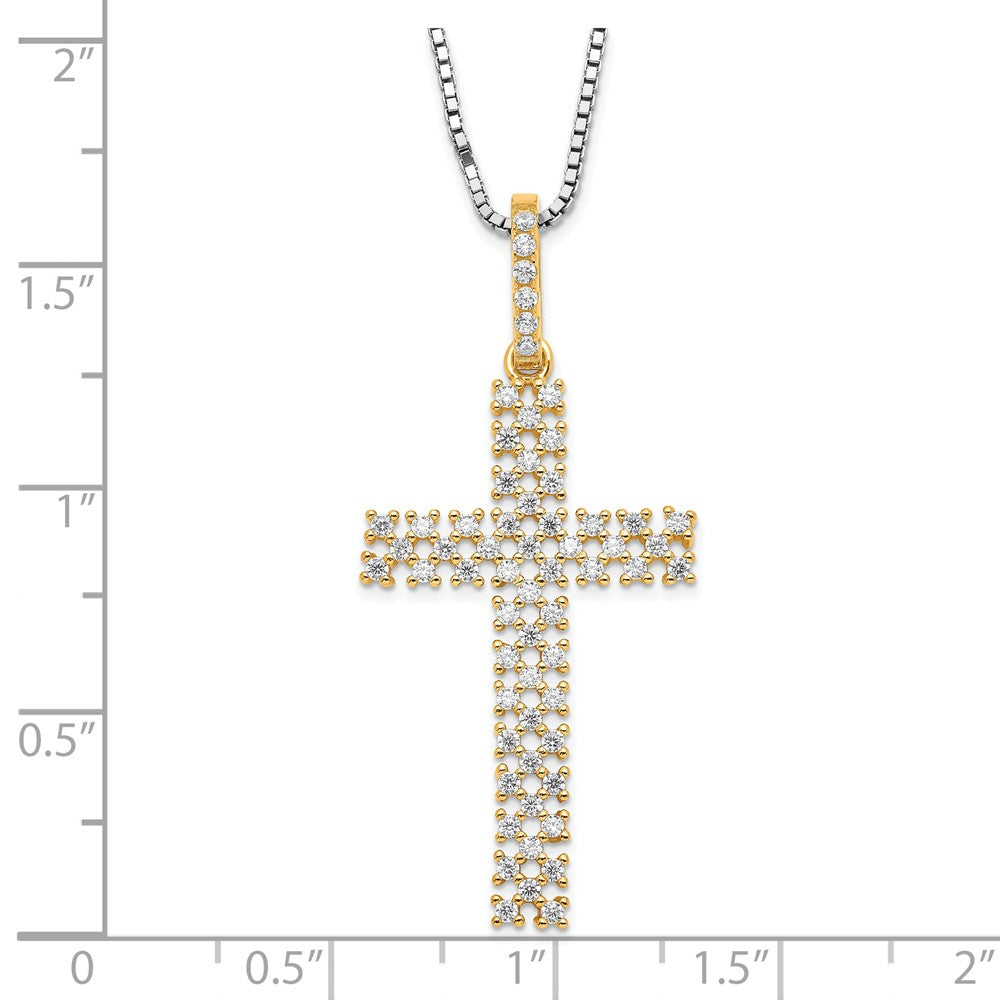 Sterling Silver Brilliant Embers Gold-Tone & Cz Cross W/ 2In Ext Necklace