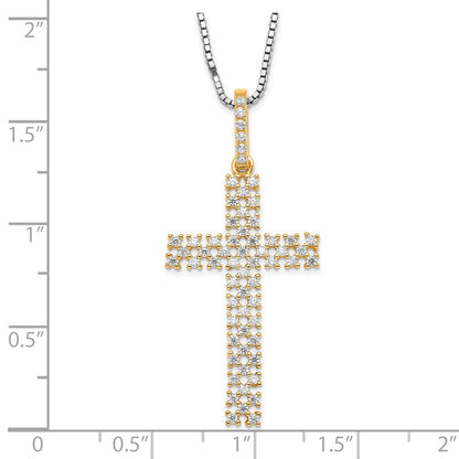 Sterling Silver Brilliant Embers Gold-Tone & Cz Cross W/ 2In Ext Necklace