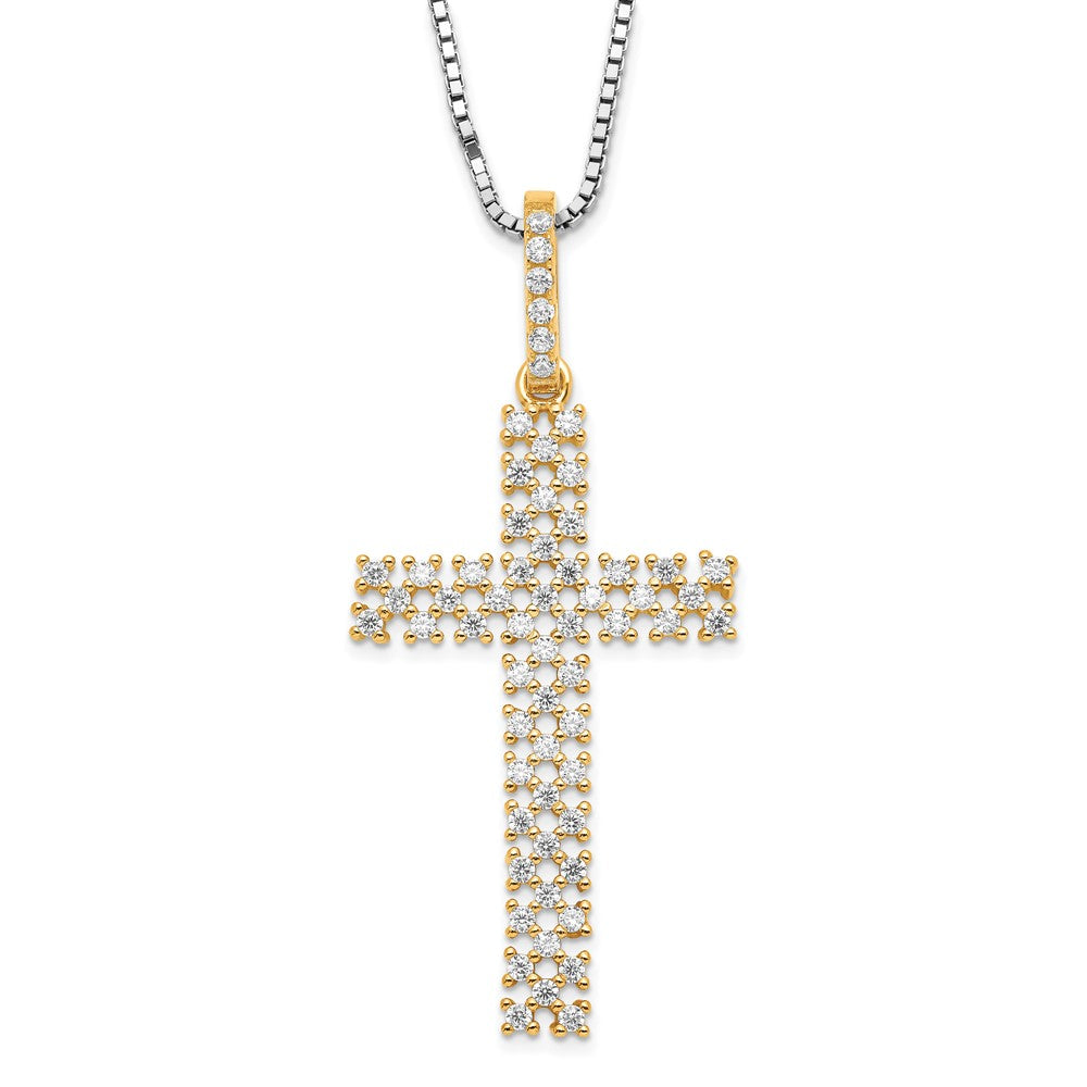Sterling Silver Brilliant Embers Gold-Tone & Cz Cross W/ 2In Ext Necklace
