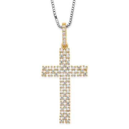 Sterling Silver Brilliant Embers Gold-Tone & Cz Cross W/ 2In Ext Necklace
