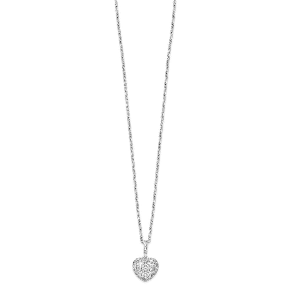 Sterling Silver Brilliant Embers Rhodium-Plated 74 Stone 18 Inch Micro Pav Cz Heart Necklace With 2 Extender