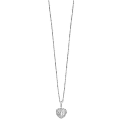 Sterling Silver Brilliant Embers Rhodium-Plated 74 Stone 18 Inch Micro Pav Cz Heart Necklace With 2 Extender