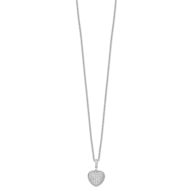 Sterling Silver Brilliant Embers Rhodium-Plated 74 Stone 18 Inch Micro Pav Cz Heart Necklace With 2 Extender