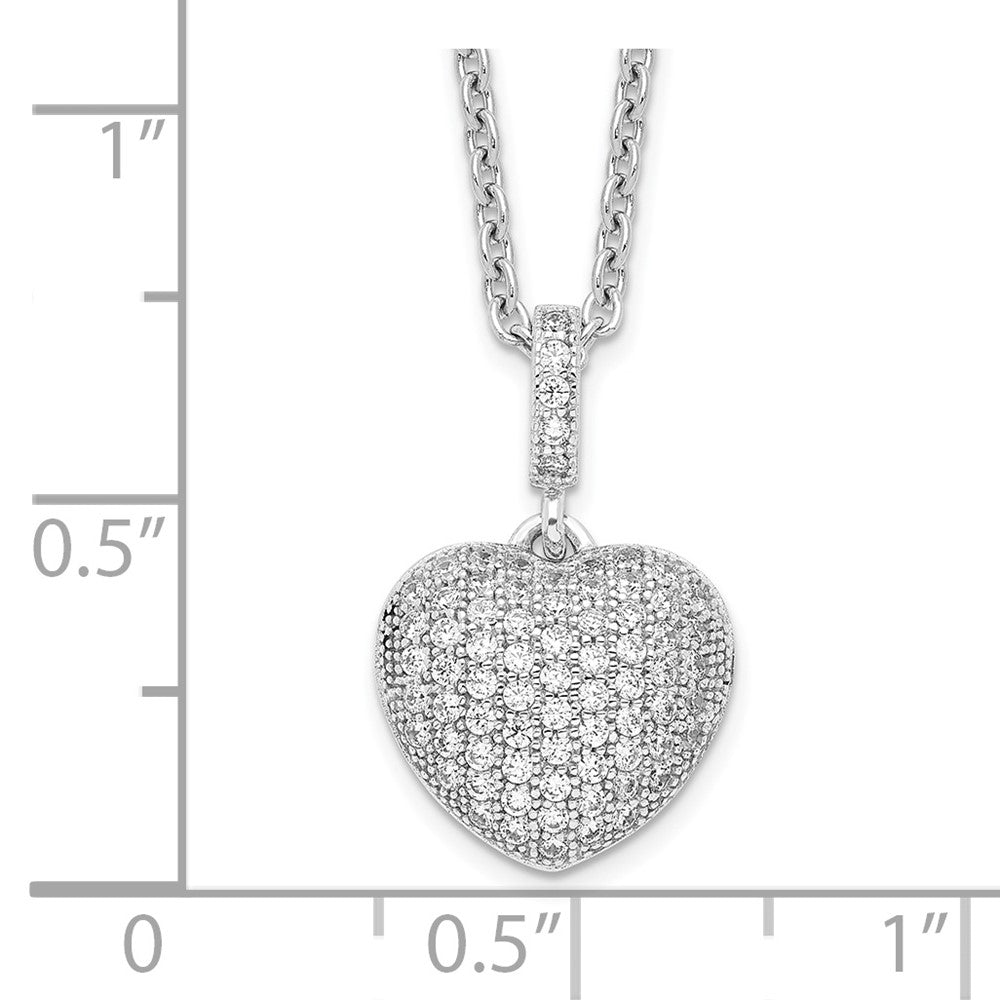 Sterling Silver Brilliant Embers Rhodium-Plated 74 Stone 18 Inch Micro Pav Cz Heart Necklace With 2 Extender