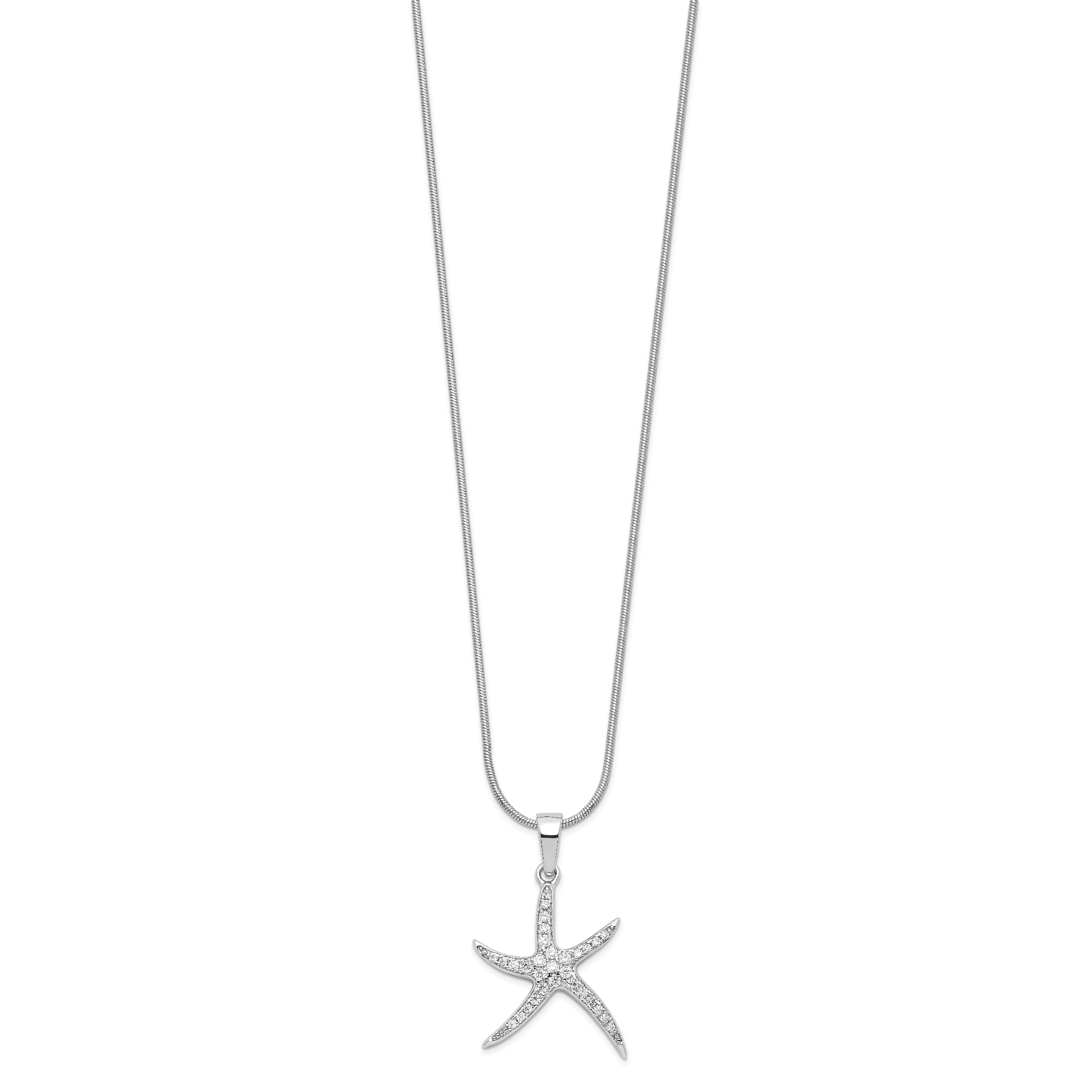 Sterling Silver Brilliant Embers Rhodium-Plated 31 Stone 18 Inch Micro Pav Cz Starfish Necklace With 2 Extender