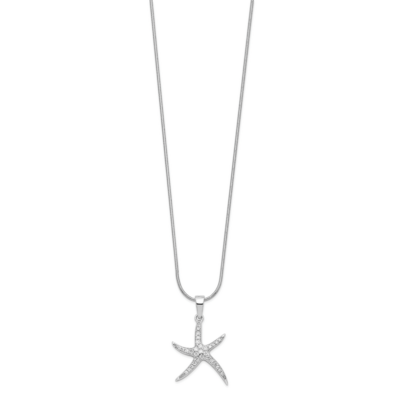Sterling Silver Brilliant Embers Rhodium-Plated 31 Stone 18 Inch Micro Pav Cz Starfish Necklace With 2 Extender