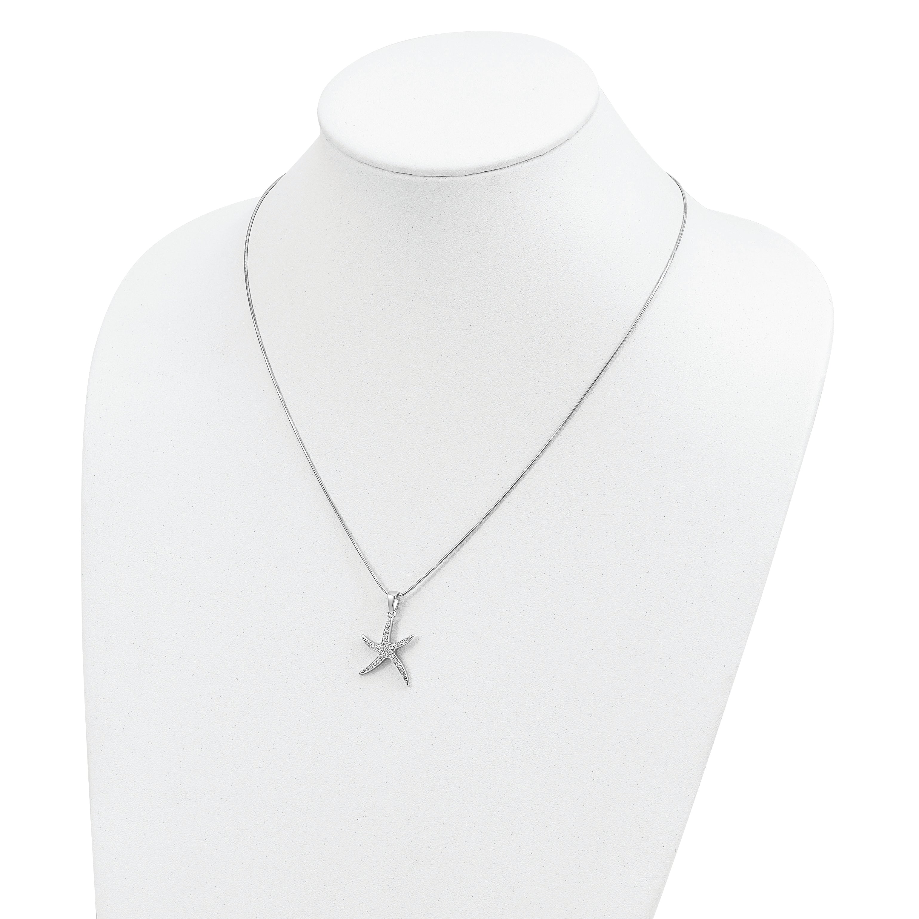 Sterling Silver Brilliant Embers Rhodium-Plated 31 Stone 18 Inch Micro Pav Cz Starfish Necklace With 2 Extender