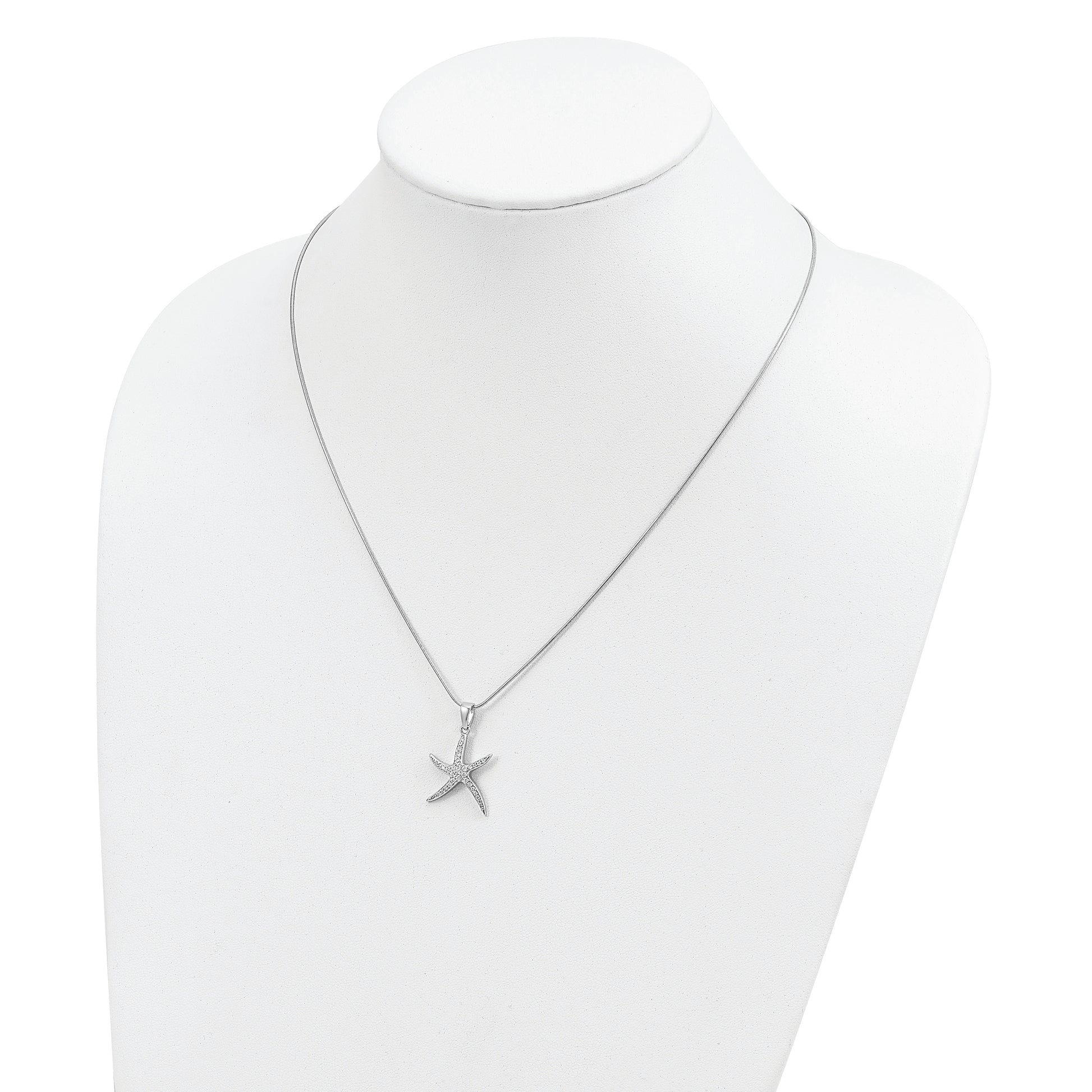 Sterling Silver Brilliant Embers Rhodium-Plated 31 Stone 18 Inch Micro Pav Cz Starfish Necklace With 2 Extender