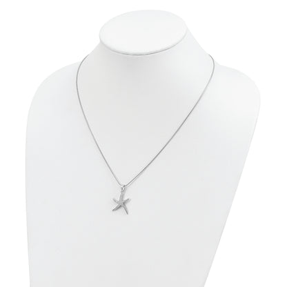Sterling Silver Brilliant Embers Rhodium-Plated 31 Stone 18 Inch Micro Pav Cz Starfish Necklace With 2 Extender