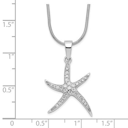 Sterling Silver Brilliant Embers Rhodium-Plated 31 Stone 18 Inch Micro Pav Cz Starfish Necklace With 2 Extender