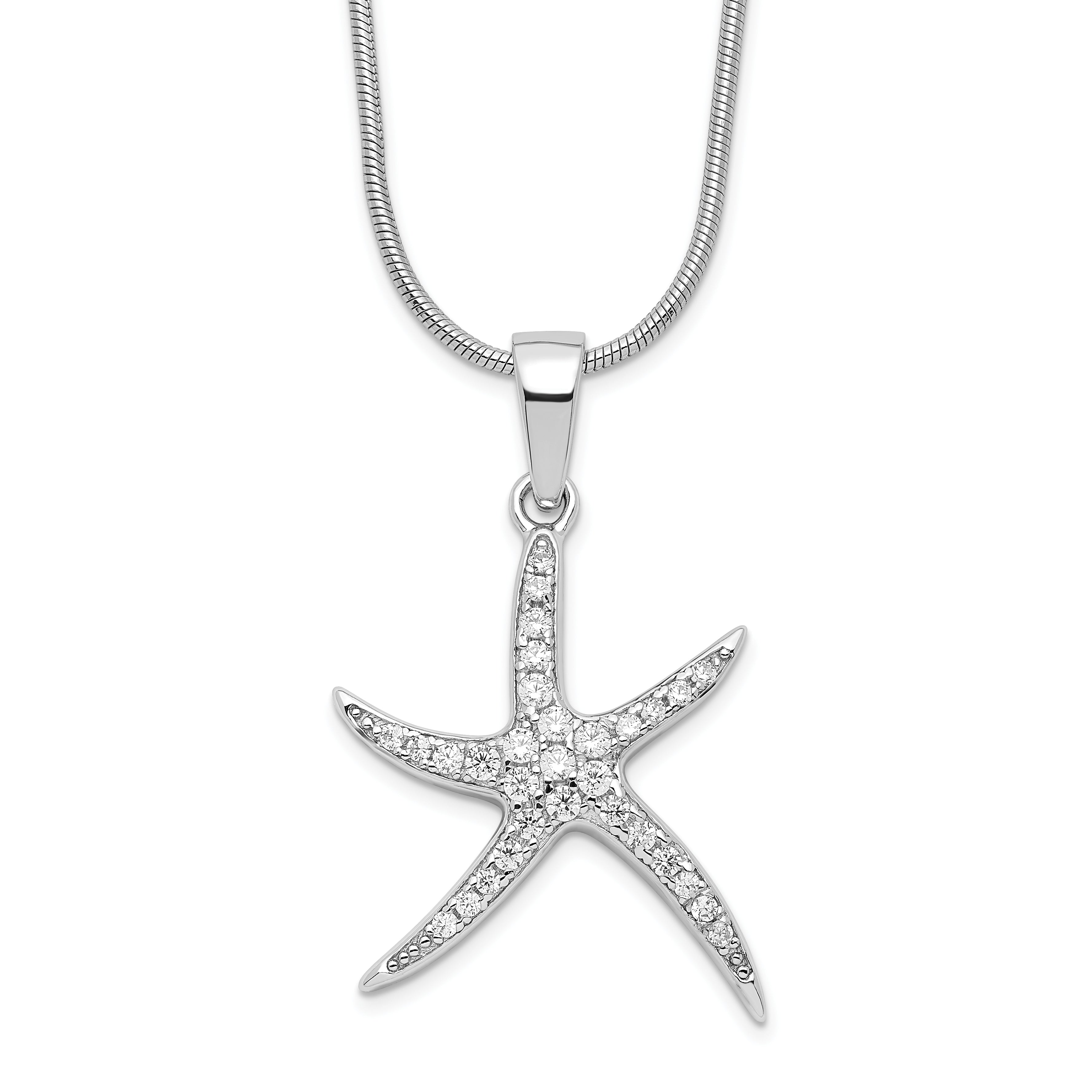 Sterling Silver Brilliant Embers Rhodium-Plated 31 Stone 18 Inch Micro Pav Cz Starfish Necklace With 2 Extender