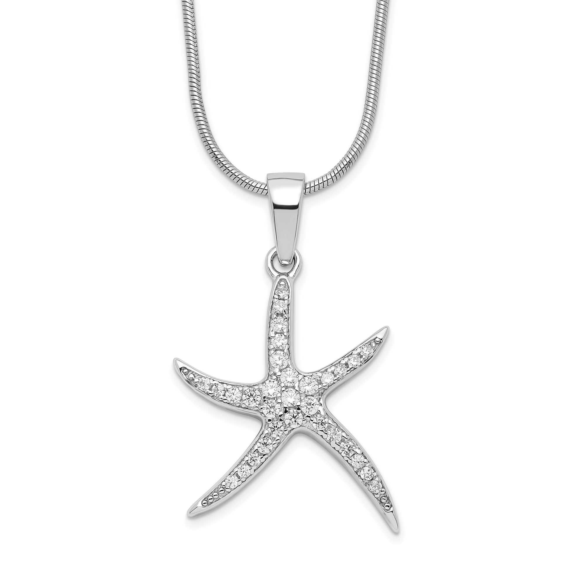 Sterling Silver Brilliant Embers Rhodium-Plated 31 Stone 18 Inch Micro Pav Cz Starfish Necklace With 2 Extender