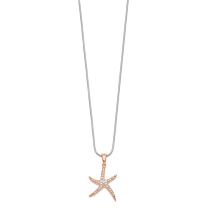 Sterling Silver Brilliant Embers Rose-Tone Flash Rose Gold-Plated 31 Stone 18 Inch Micro Pav Cz Starfish Necklace With 2 Extender