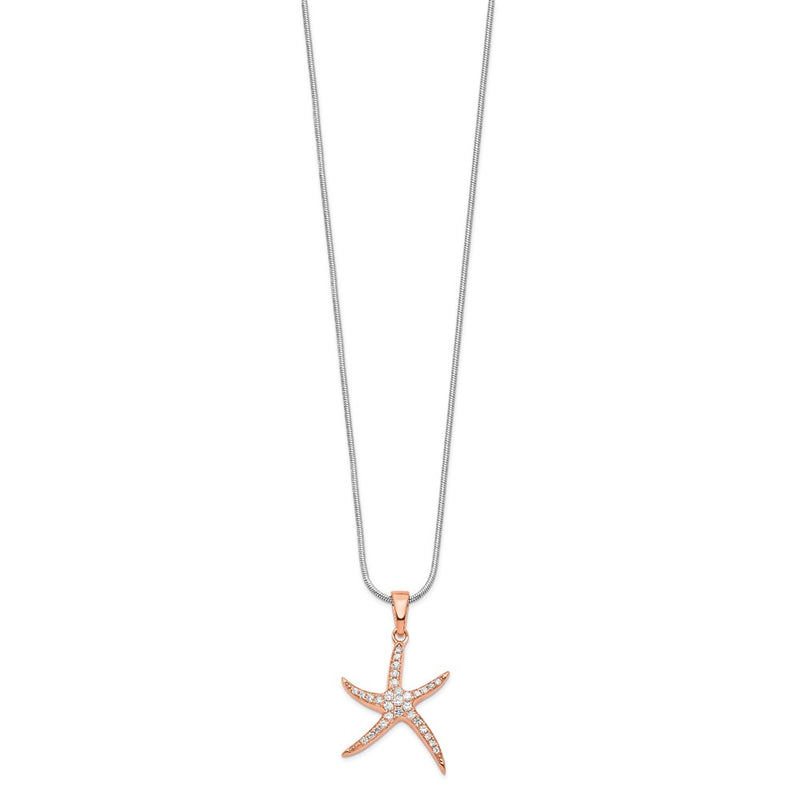 Sterling Silver Brilliant Embers Rose-Tone Flash Rose Gold-Plated 31 Stone 18 Inch Micro Pav Cz Starfish Necklace With 2 Extender