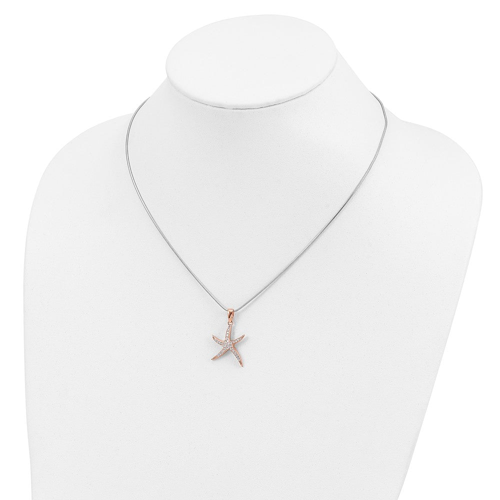 Sterling Silver Brilliant Embers Rose-Tone Flash Rose Gold-Plated 31 Stone 18 Inch Micro Pav Cz Starfish Necklace With 2 Extender
