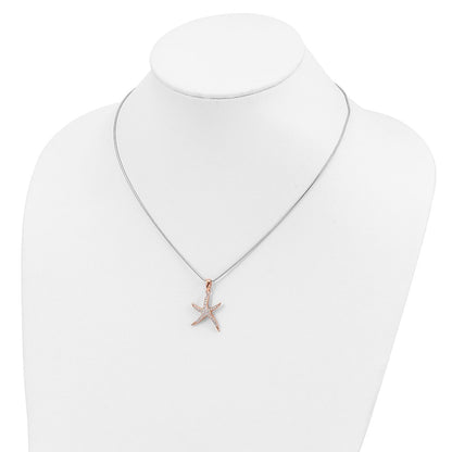 Sterling Silver Brilliant Embers Rose-Tone Flash Rose Gold-Plated 31 Stone 18 Inch Micro Pav Cz Starfish Necklace With 2 Extender
