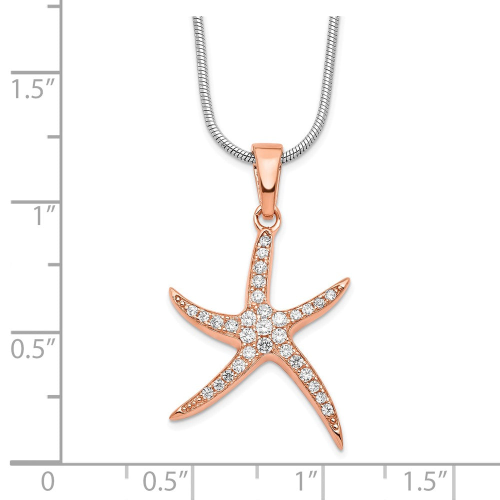 Sterling Silver Brilliant Embers Rose-Tone Flash Rose Gold-Plated 31 Stone 18 Inch Micro Pav Cz Starfish Necklace With 2 Extender