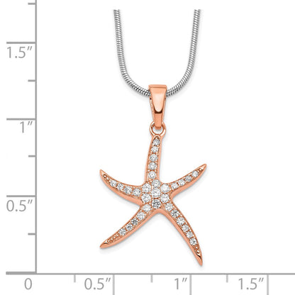 Sterling Silver Brilliant Embers Rose-Tone Flash Rose Gold-Plated 31 Stone 18 Inch Micro Pav Cz Starfish Necklace With 2 Extender